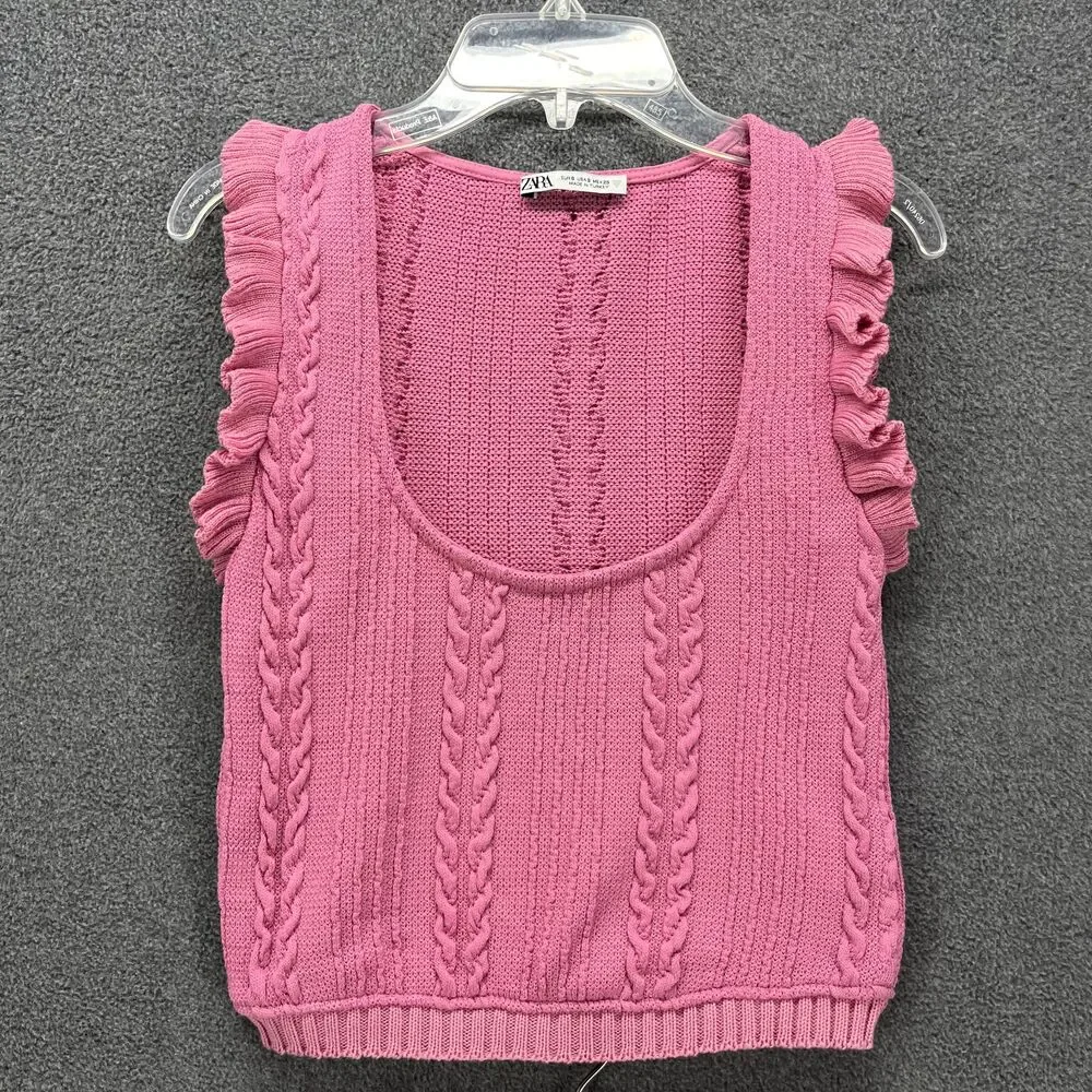 ZARA‎ Outfit Top Small Shorts 2 Jeans womens Pink Blue knit sleeveless raw denim